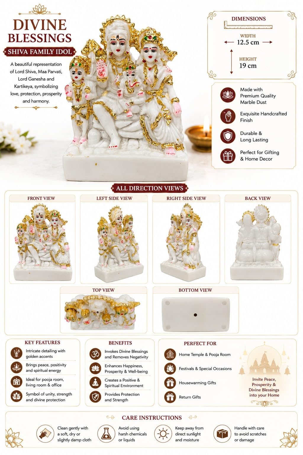 Buy Venzora Shiv Parivar Idol Murti 19 CM X 12.5 CM | Lord Shiva
